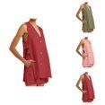thumbnail image 1 of Short Sets for Women Linen Sleeveless V Neck Button Tank Top and Shorts 2 Piece Matching Set Beach Vacation Sets, 1 of 5