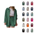 thumbnail image 1 of Short Sets for Women Long Sleeve Button Down Collared Shirt and High Waisted Shorts 2 Piece Matching Set Beach Vacation Set, 1 of 6