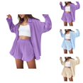 thumbnail image 1 of Short Sets for Women Loose Fit Long Sleeve Button Down Collared Shirt and Shorts 2 Piece Matching Set Work Sets, 1 of 8