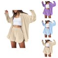 thumbnail image 1 of Short Sets for Women Loose Fit Long Sleeve Button Down Collared Shirt and Shorts 2 Piece Matching Set Work Sets, 1 of 8