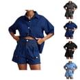 thumbnail image 1 of Short Sets for Women Loose Fit Short Sleeve Button Collared Denim Shirt and Shorts 2 Piece Matching Set Streetwear, 1 of 8