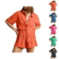 thumbnail image 1 of Short Sets for Women Loose Fit Short Sleeve Button Down Collared Shirt and Shorts 2 Piece Matching Set Beach Vacation Sets, 1 of 9
