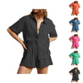 thumbnail image 1 of Short Sets for Women Loose Fit Short Sleeve Button Down Collared Shirt and Shorts 2 Piece Matching Set Beach Vacation Sets, 1 of 9
