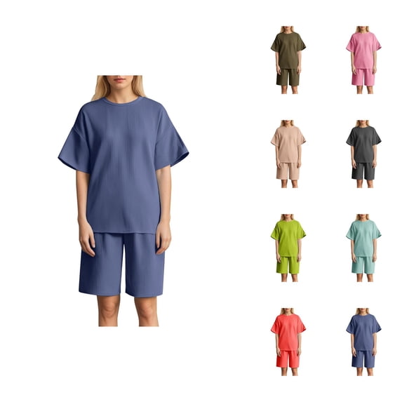 Short Sets for Women Loose Fit Short Sleeve Crewneck T Shirt and Shorts 2 Piece Matching Set Summer Loungewear