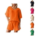 thumbnail image 1 of Short Sets for Women Loose Fit Short Sleeve V Neck T Shirt and Shorts 2 Piece Matching Set Womens Lounge Set, 1 of 9