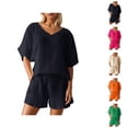 thumbnail image 1 of Short Sets for Women Loose Fit Short Sleeve V Neck T Shirt and Shorts 2 Piece Matching Set Womens Lounge Set, 1 of 8