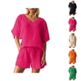 thumbnail image 1 of Short Sets for Women Loose Fit Short Sleeve V Neck T Shirt and Shorts 2 Piece Matching Set Womens Lounge Set, 1 of 8