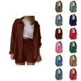 thumbnail image 1 of Short Sets for Women Lounge Long Sleeve Button Down Collared Shirt and High Waisted Shorts 2 Piece Matching Set, 1 of 6