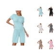 thumbnail image 1 of Short Sets for Women Relaxed Fit Basic Plain Short Sleeve Crewneck T Shirt and Shorts 2 Piece Matching Set Lounge Set, 1 of 7