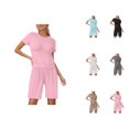 thumbnail image 1 of Short Sets for Women Relaxed Fit Basic Plain Short Sleeve Crewneck T Shirt and Shorts 2 Piece Matching Set Lounge Set, 1 of 6