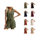 thumbnail image 1 of Short Sets for Women Relaxed Fit Sleeveless V Neck Button Vest and Shorts 2 Piece Matching Set Business Casual Work Sets, 1 of 6