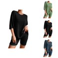 thumbnail image 1 of Short Sets for Women Ribbed Knit Loose Fit Short Sleeve Crewneck T Shirt and Shorts 2 Piece Matching Set Womens Lounge Set, 1 of 8