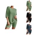 thumbnail image 1 of Short Sets for Women Ribbed Knit Loose Fit Short Sleeve Crewneck T Shirt and Shorts 2 Piece Matching Set Womens Lounge Set, 1 of 9
