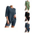 thumbnail image 1 of Short Sets for Women Ribbed Knit Loose Fit Short Sleeve Crewneck T Shirt and Shorts 2 Piece Matching Set Womens Lounge Set, 1 of 7