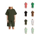 thumbnail image 1 of Short Sets for Women Ribbed Knit Loose Fit Short Sleeve Crewneck T Shirt and Wide Leg Shorts 2 Piece Matching Set, 1 of 4