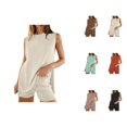 thumbnail image 1 of Short Sets for Women Ribbed Knit Stretchy Sleeveless Crewneck Tank Top and Shorts 2 Piece Matching Set Womens Lounge Set, 1 of 5