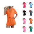 thumbnail image 1 of Short Sets for Women Short Puff Sleeve Half Zip T Shirt and Ruffled Shorts 2 Piece Matching Set Womens Lounge Set, 1 of 6