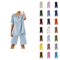 thumbnail image 1 of Short Sets for Women Short Sleeve V Neck T Shirt and Shorts 2 Piece Matching Set Summer Beach Vacation Sets, 1 of 7