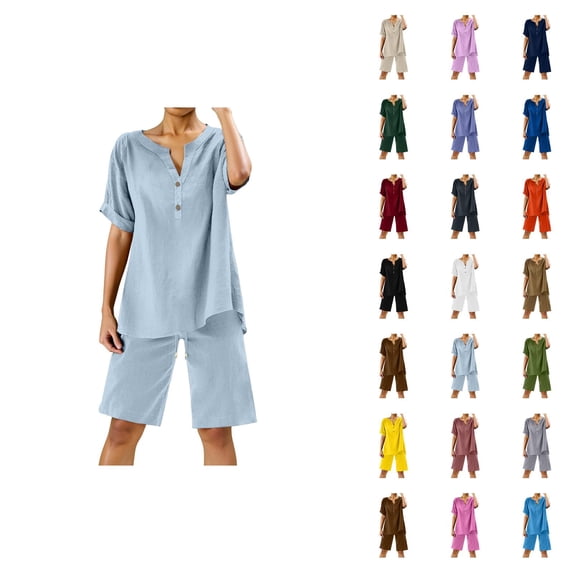 Short Sets for Women Short Sleeve V Neck T Shirt and Shorts 2 Piece Matching Set Summer Beach Vacation Sets