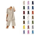 thumbnail image 1 of Short Sets for Women Short Sleeve V Neck T Shirt and Shorts 2 Piece Matching Set Summer Beach Vacation Sets, 1 of 7