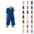 thumbnail image 1 of Short Sets for Women Short Sleeve V Neck T Shirt and Shorts 2 Piece Matching Set Summer Beach Vacation Sets, 1 of 6