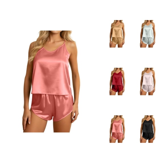 Short Sets for Women Silk Satin Camisole Tank Top and Shorts 2 Piece Matching Set Womens Lounge Pajama Set