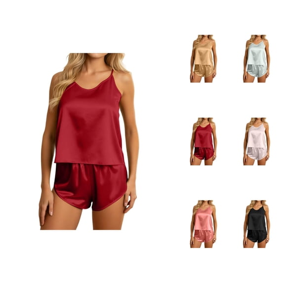 Short Sets for Women Silk Satin Camisole Tank Top and Shorts 2 Piece Matching Set Womens Lounge Pajama Set