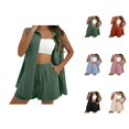 thumbnail image 1 of Short Sets for Women Sleeveless Button Down Collared Shirt and Shorts 2 Piece Matching Set Womens Lounge Set, 1 of 3