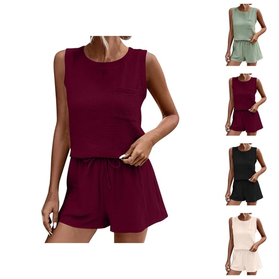 Short Sets for Women Sleeveless Crewneck Tank Top and Shorts 2 Piece Matching Set Womens Lounge Set Summer Outfits