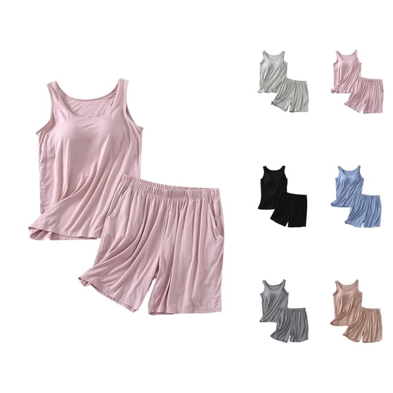 Short Sets for Women Sleeveless Scoop Neck Padded Tank Top and Shorts 2 Piece Matching Set Womens Lounge Set