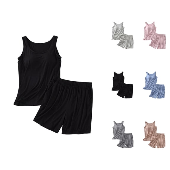 Short Sets for Women Sleeveless Scoop Neck Padded Tank Top and Shorts 2 Piece Matching Set Womens Lounge Set