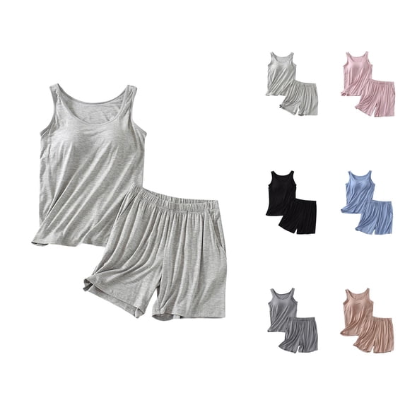 Short Sets for Women Sleeveless Scoop Neck Padded Tank Top and Shorts 2 Piece Matching Set Womens Lounge Set