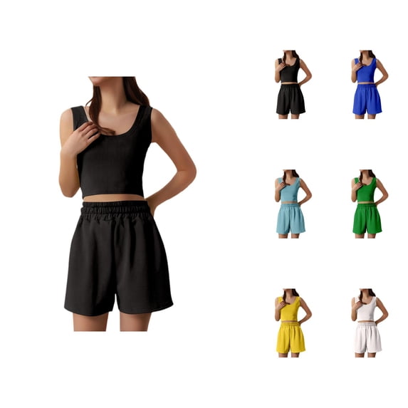 Short Sets for Women Sleeveless Crop Tank Top and Shorts 2 Piece Matching Set Womens Lounge Set