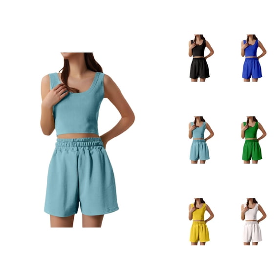 Short Sets for Women Sleeveless Crop Tank Top and Shorts 2 Piece Matching Set Womens Lounge Set