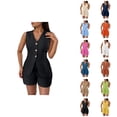 thumbnail image 1 of Short Sets for Women Sleeveless Tie Back V Neck Button Cardigan Vest and Shorts 2 Piece Matching Set Work Sets, 1 of 6