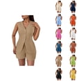 thumbnail image 1 of Short Sets for Women Sleeveless Tie Back V Neck Button Cardigan Vest and Shorts 2 Piece Matching Set Work Sets, 1 of 6