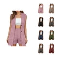 thumbnail image 1 of Short Sets for Women Sleeveless V Neck Long Cardigan Vest and Shorts 2 Piece Matching Set Business Casual Work Sets, 1 of 5