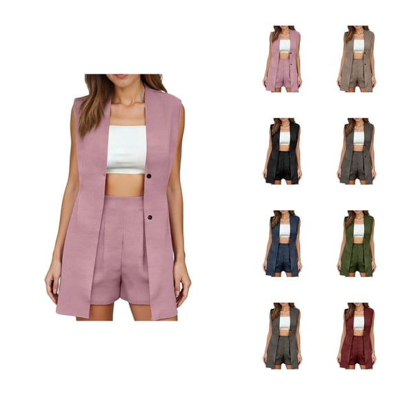 Short Sets for Women Sleeveless V Neck Long Cardigan Vest and Shorts 2 Piece Matching Set Business Casual Work Sets