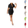 thumbnail image 1 of Short Sets for Women Slim Fit Short Sleeve Button Down Collared Shirt and Shorts 2 Piece Matching Set Work Sets, 1 of 9