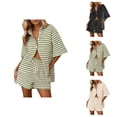 thumbnail image 1 of Short Sets for Women Striped Color Block Half Sleeve Button Down Collared Shirt and Shorts 2 Piece Matching Set Lounge Set, 1 of 5
