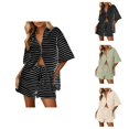 thumbnail image 1 of Short Sets for Women Striped Color Block Half Sleeve Button Down Collared Shirt and Shorts 2 Piece Matching Set Lounge Set, 1 of 4