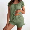 thumbnail image 1 of Short Sets for Women Summer Ruffle Pajamas Outfits 2 Piece Comfy Drawstring Scoop Neck Tops Shorts Sleepwear Clothes, 1 of 7