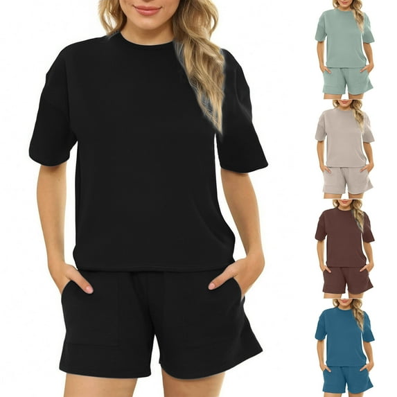 Short Sets for Women Summer Short Sleeve T Shirts Shorts Lounge Set Casual Loose Outfits 2 Piece Matching Clothing