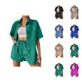 thumbnail image 1 of Short Sets for Women Waffle Knit Loose Fit Short Sleeve Button Down Collared Shirt and Shorts 2 Piece Matching Set, 1 of 5
