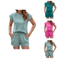 thumbnail image 1 of Short Sets for Women Wave Texture Short Sleeve Crewneck T Shirt and Shorts 2 Piece Matching Set Womens Lounge Set, 1 of 5