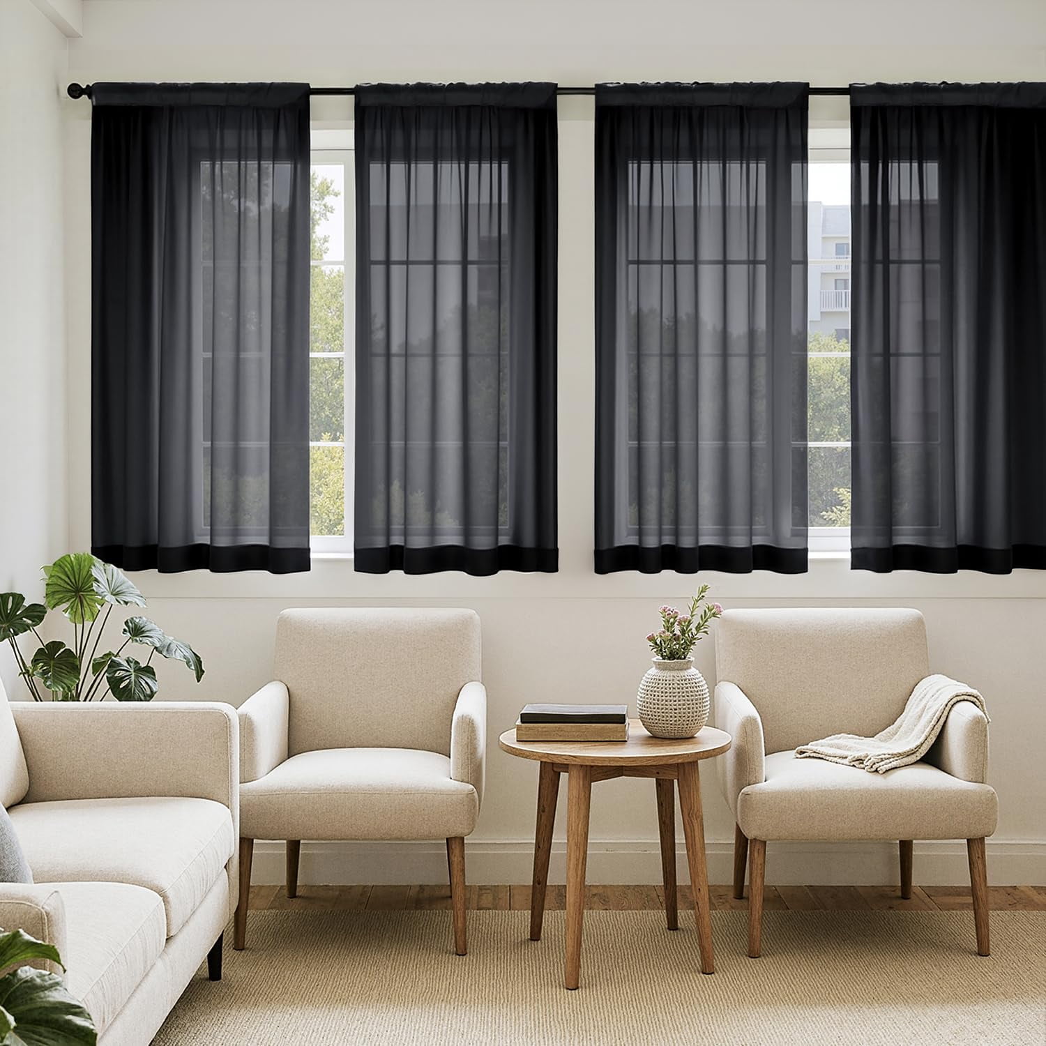 Short Sheer Curtains 54 Inches Long 4 Panels Set Light Filtering Rod ...