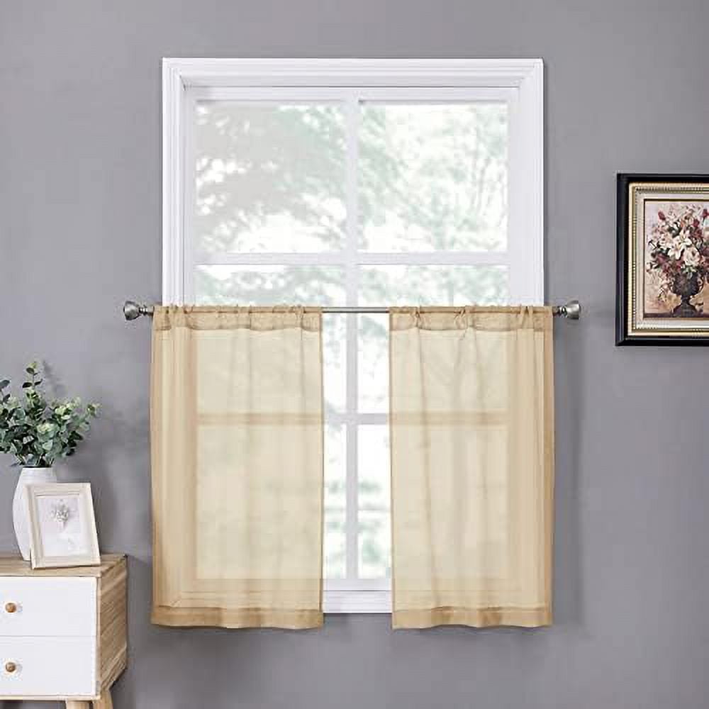 Short Sheer Curtains Linen Textured Bedroom Curtain Sheers Light ...