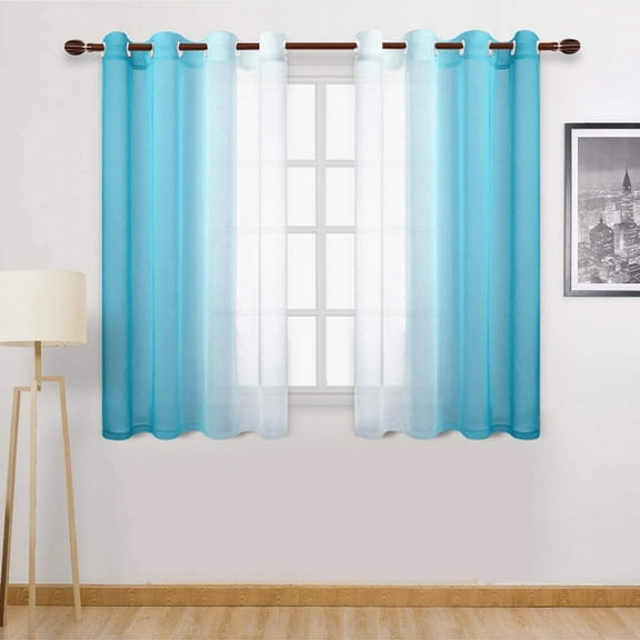 Short Sheer Curtains for Living Room 64 inch Length 2 Panels Set, Grommet Semi Sheer Privacy with Light Filtering Flax Window Treatments for Bedroom, W52 x L64, Light Blue