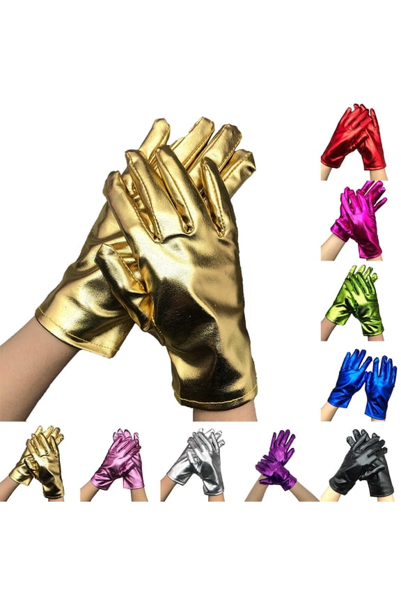 Short Shiny Evening Gloves with Metallic Finish for Costume Parties and Special Events