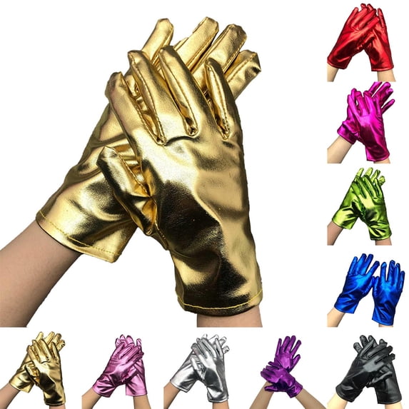 Short Shiny Evening Gloves with Metallic Finish for Costume Parties and Special Events
